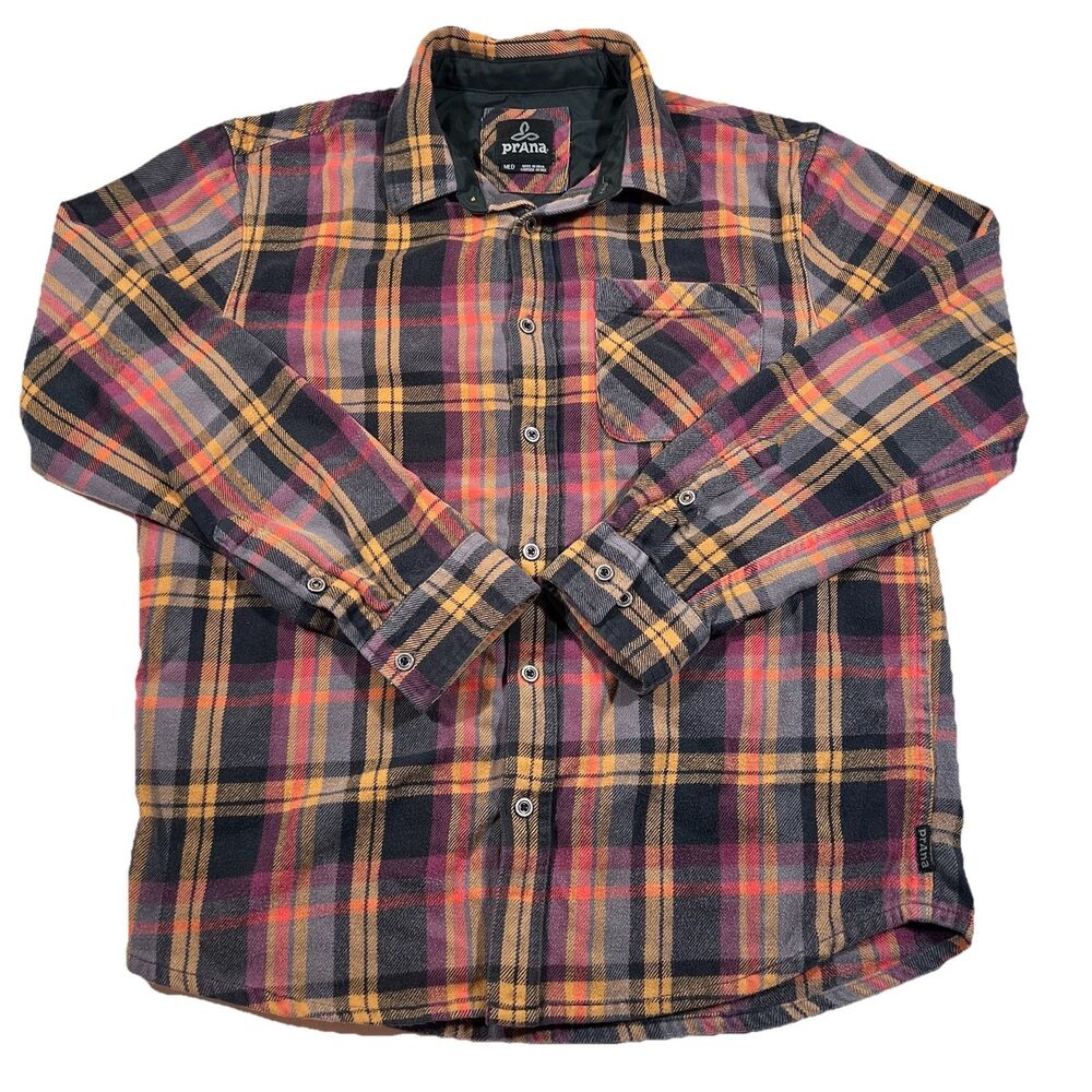 Prana Tartan Plaid Button Up Long Sleeve Flannel Shirt Outdoors Camp Men's M